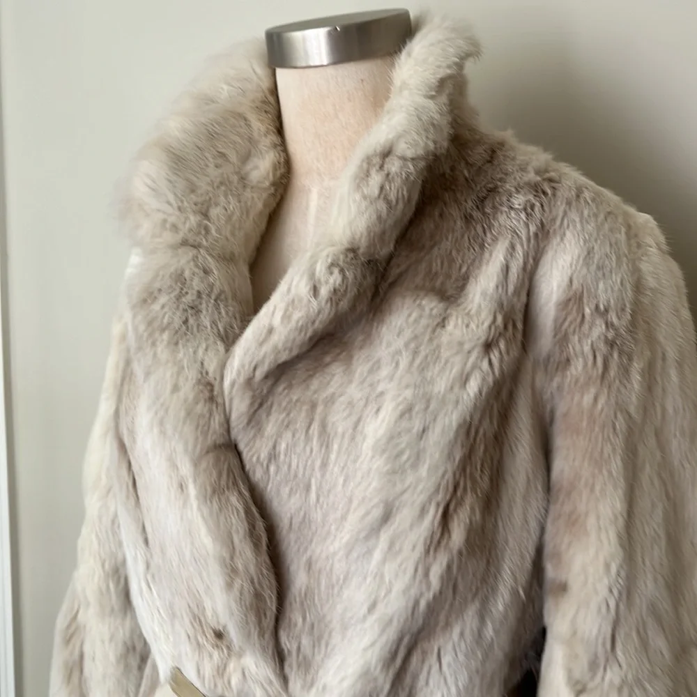 Winter White and Light Taupe Rabbit Coat - Picture 3 of 13